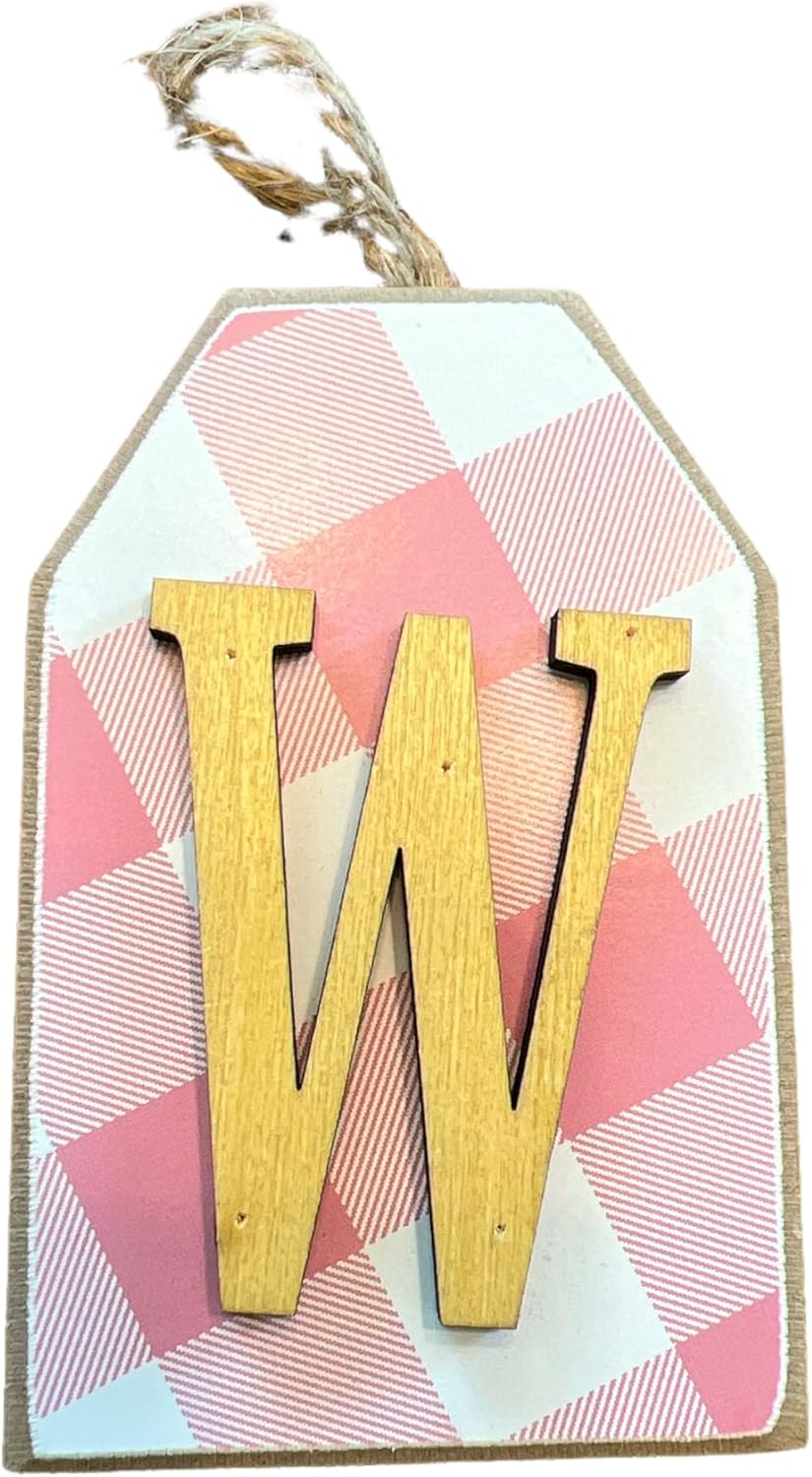 39730 - 4" Letter W Plaque Pink Plaid - [R-53]