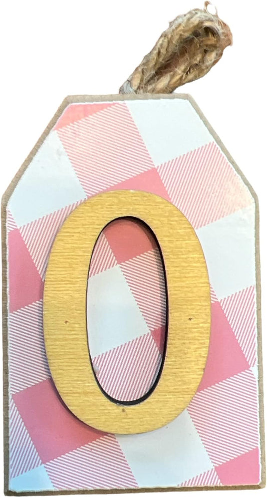 39735 - 4" Letter O Plaque Pink Plaid - [R-53]