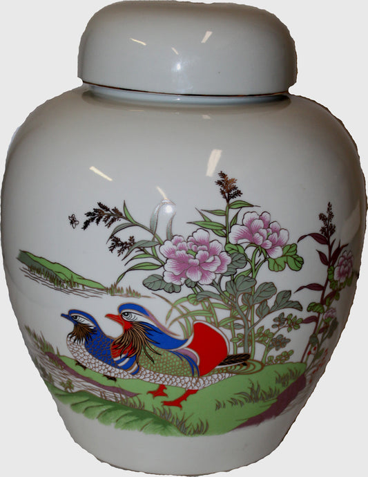 3986 - 11" White Ginger Jar with Birds - |WB-7|