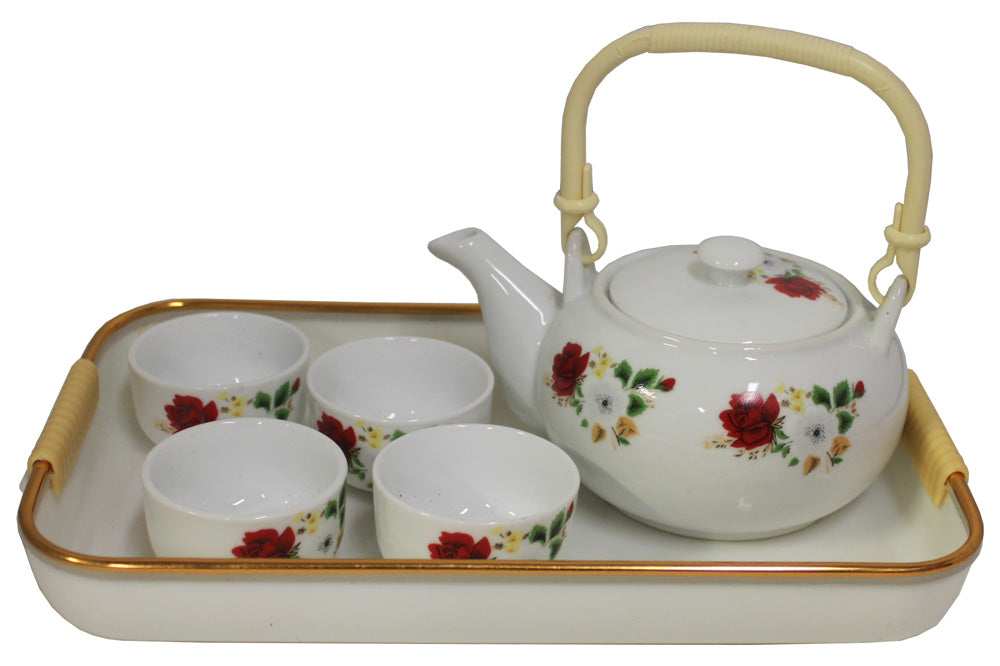 4014 - Tea Set Flowers Rectangle Tray