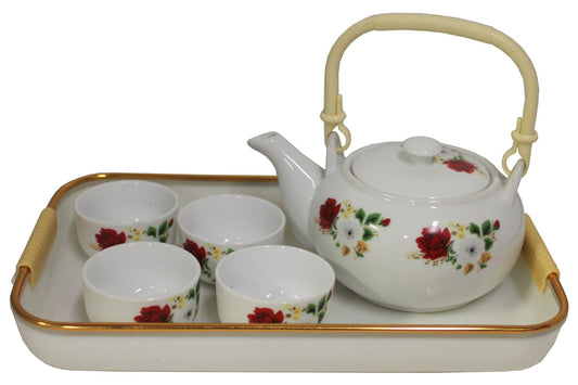 4014 - Tea Set Flowers Rectangle Tray