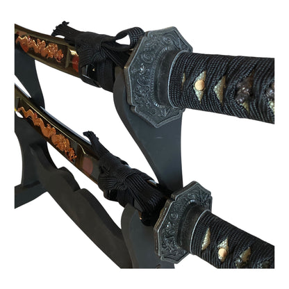4032 - 2 Sword Set Black w/Copper Dragon - 5-F Down : JT BLACKEYEDBLADES COOL BEANS