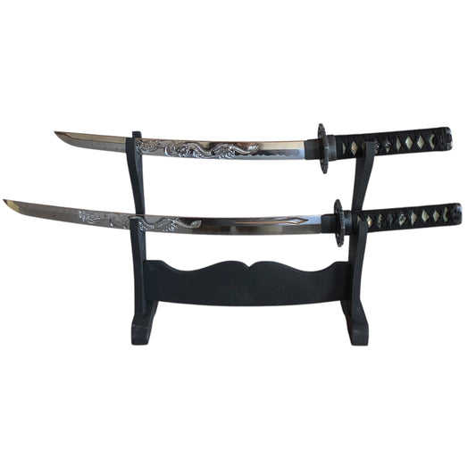 4032 - 2 Sword Set Black w/Copper Dragon - 5-F Down : JT BLACKEYEDBLADES COOL BEANS
