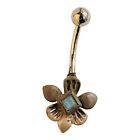 4066 - Silver Flower w/Blue Belly Ring - |Clear-162|