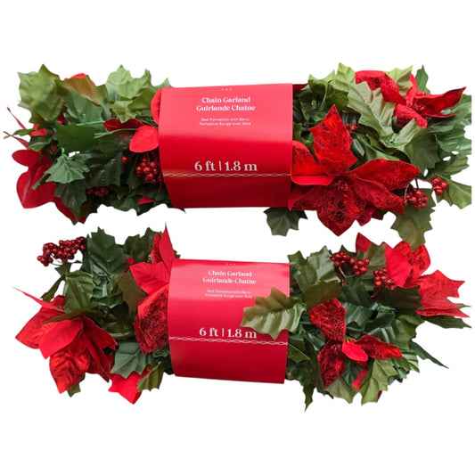 41764 - Ashland Red Poinsettia w Berry Rouge Sparkles Chain Garland 2 Pack - [Pod 1-62]