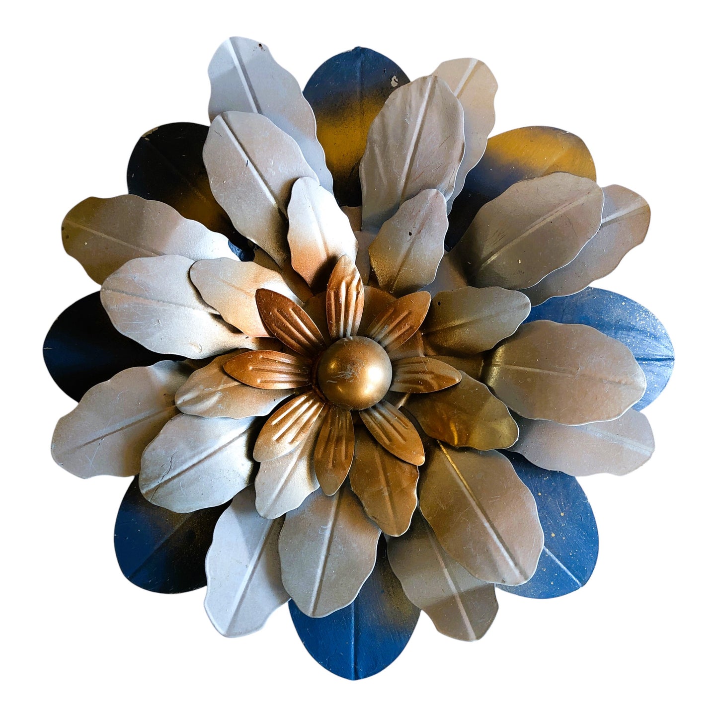 41904 - 14" Silver Rust Blue Metal Flower |G-11|