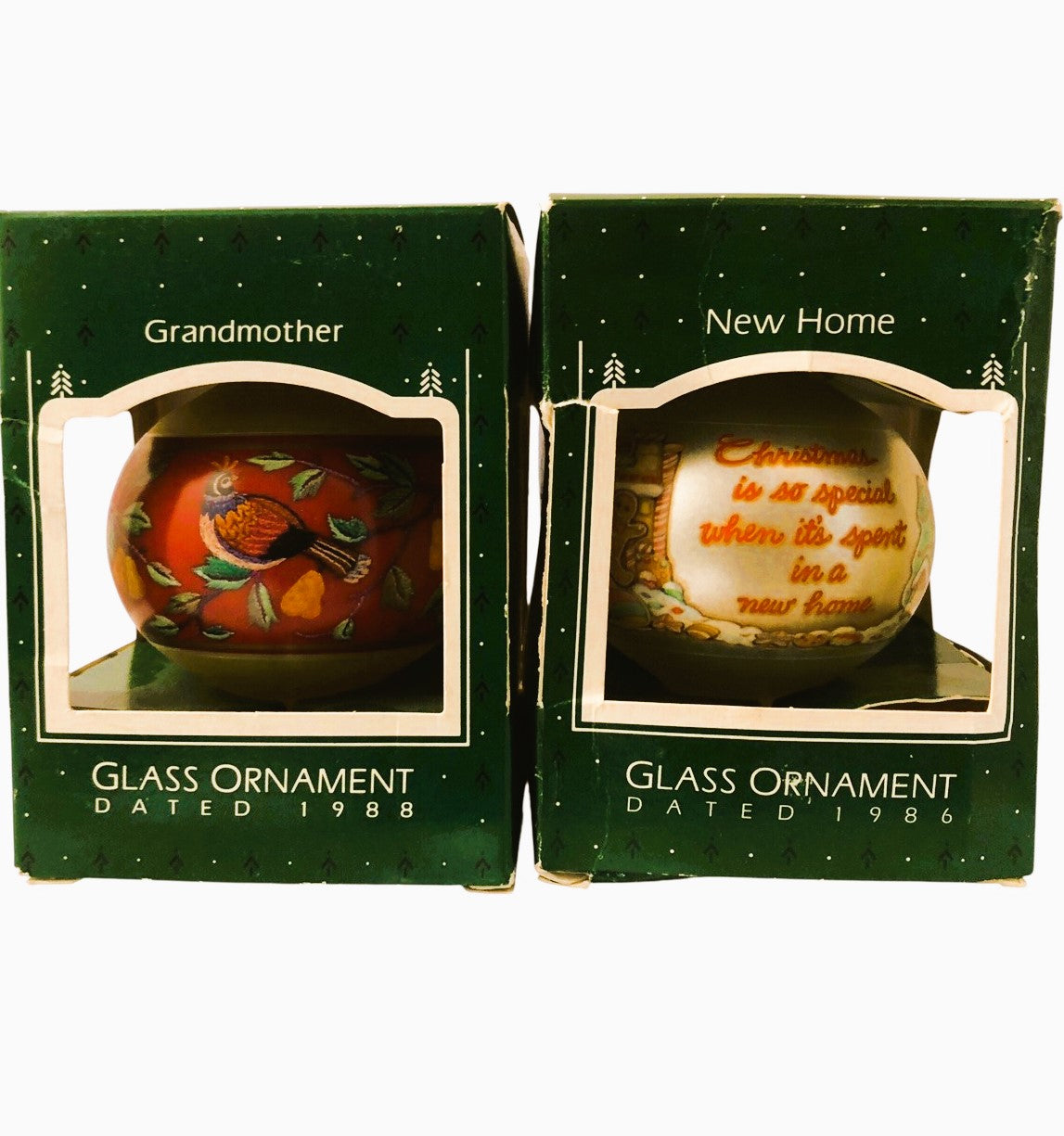 42533 - Hallmark 2 PC ORNAMENT SET GRANDMOTHER 1988 NEW HOME 1986