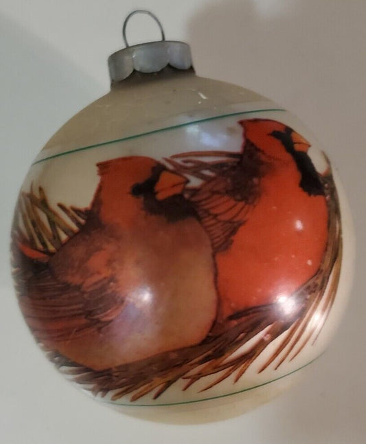 42536 - Hallmark 3 PC CARDINAL FLORAL CHRISTMAS ORNAMENT BALL SET