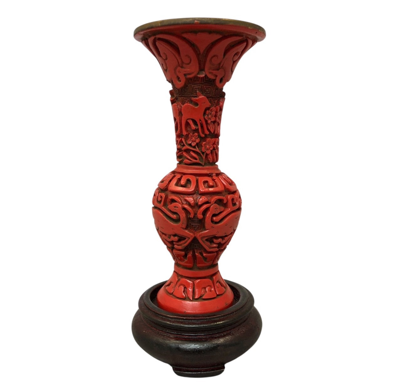 42845 - Elegant 6-Inch Cinnabar Lacquer Style Vase with Wooden Stand for Home Decor and Garden Accents |18-26|
