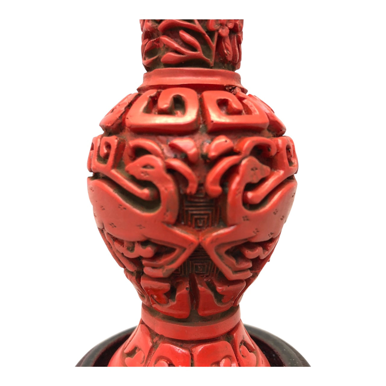42845 - Elegant 6-Inch Cinnabar Lacquer Style Vase with Wooden Stand for Home Decor and Garden Accents |18-26|