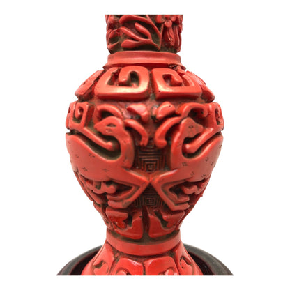 42845 - Elegant 6-Inch Cinnabar Lacquer Style Vase with Wooden Stand for Home Decor and Garden Accents |18-26|