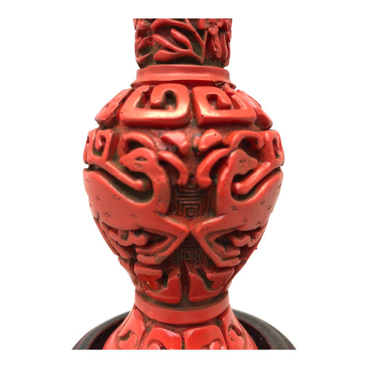 42845 - Elegant 6-Inch Cinnabar Lacquer Style Vase with Wooden Stand for Home Decor and Garden Accents |18-26|