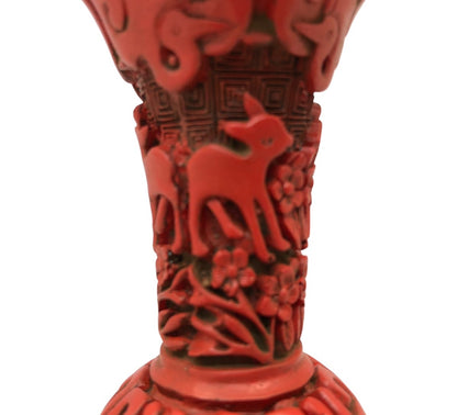 42845 - Elegant 6-Inch Cinnabar Lacquer Style Vase with Wooden Stand for Home Decor and Garden Accents |18-26|