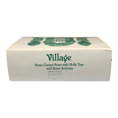 42987 - Dept56 Stone Corner Posts with Holly Tree and Stone Archway Holiday Village Accessory |CCC|