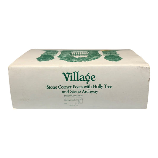 42987 - Dept56 Stone Corner Posts with Holly Tree and Stone Archway Holiday Village Accessory |CCC|