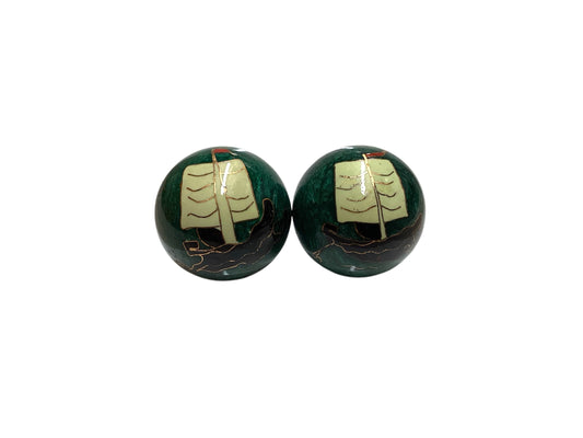 43344 - Large Green Chinese Health Exercise Stress Baoding Balls Relaxation Therapy with Sail Boat - ULTIMATE