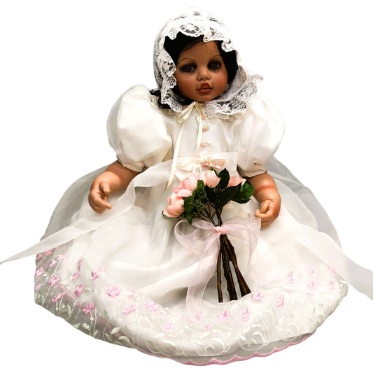 43401-Marie from Marie Osmond Porcelain Baby Doll in White Dress with Flowers- X-98 :CS -COOL BEANS