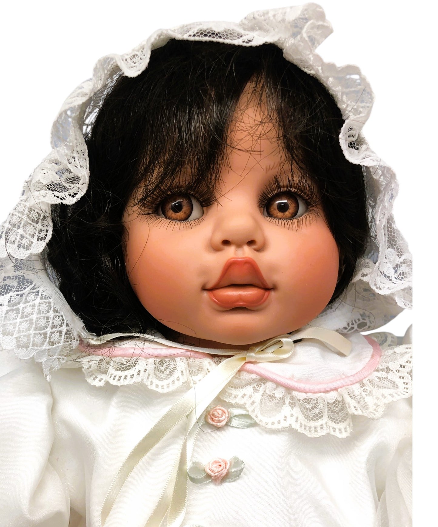 43401-Marie from Marie Osmond Porcelain Baby Doll in White Dress with Flowers- X-98 :CS -COOL BEANS