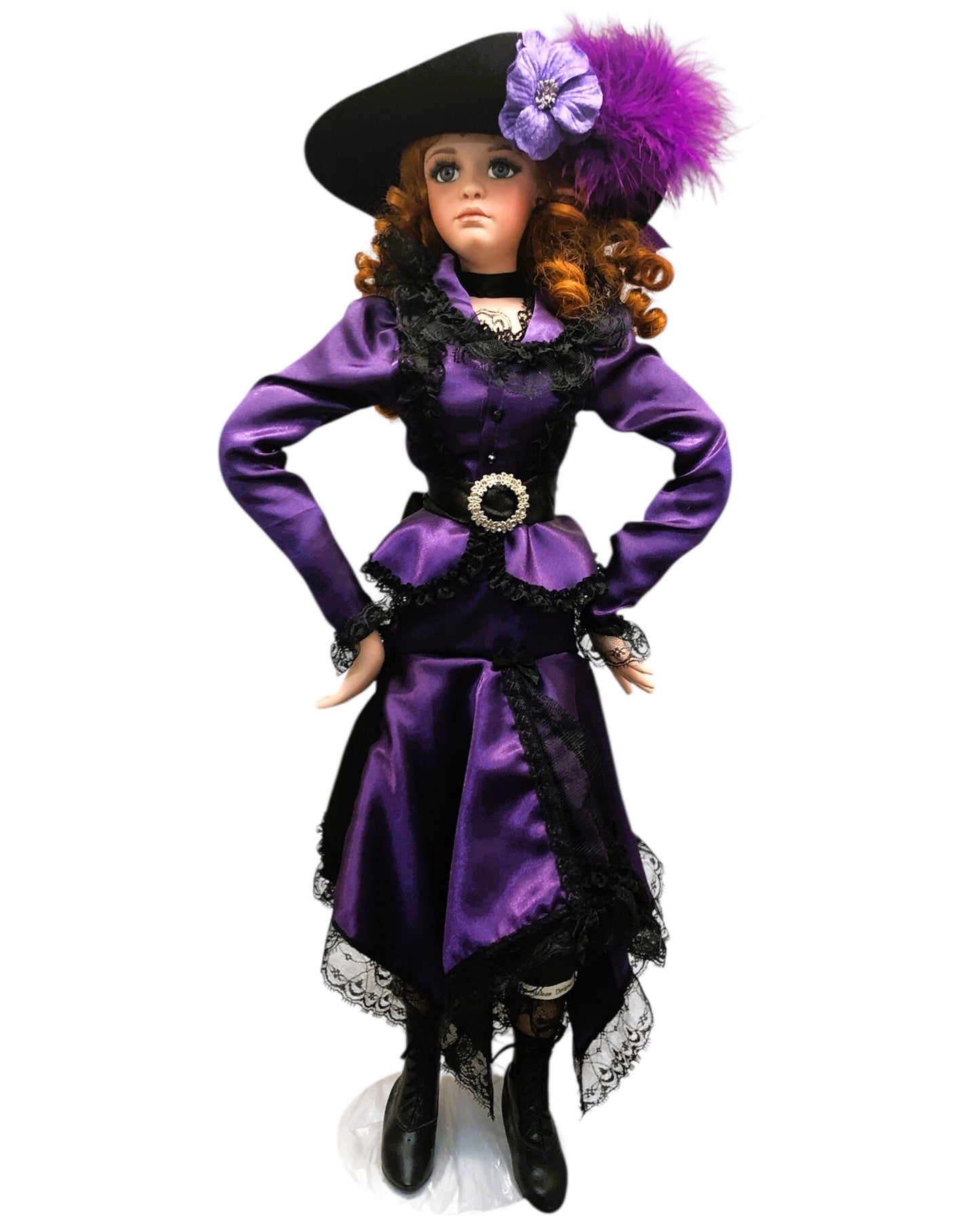 43408-Jan Mclean's Purple And Black Hat And Dress Doll With Ginger Hair-X-93 : CS UNEARTHED