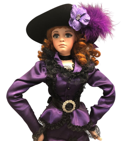 43408-Jan Mclean's Purple And Black Hat And Dress Doll With Ginger Hair-X-93 : CS UNEARTHED