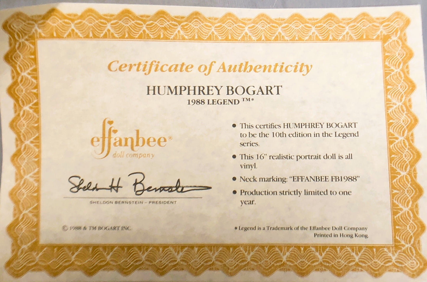 43456-Effanbee 1988 Legend Humphrey Bogart |X-78|