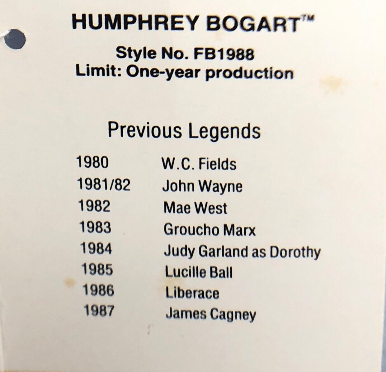 43456-Effanbee 1988 Legend Humphrey Bogart |X-78|