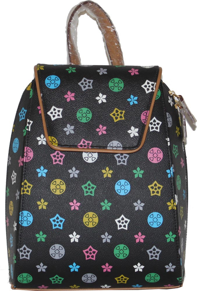 4371 - Black Backpack w/Designs Square - |H-46|