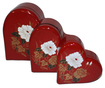 4373 - 3 Heart Boxes Red Lacquered (Decorative Trays)|3-11|