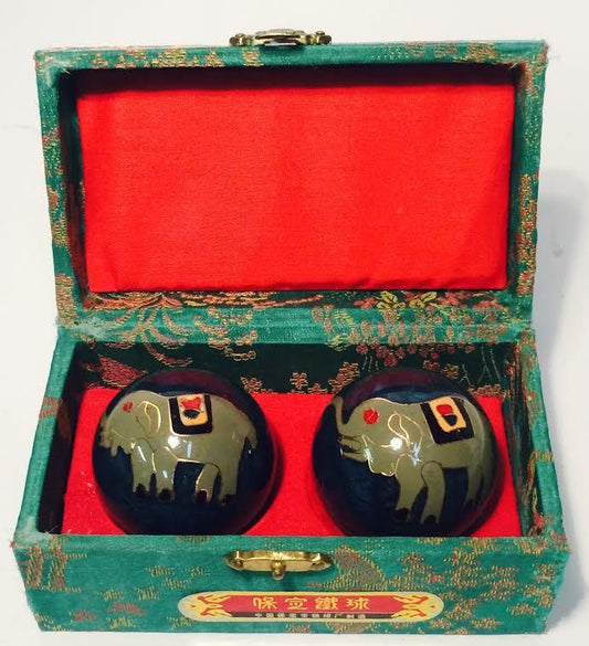 465 - XLarge Blue Chinese Health Exercise Stress Baoding Balls Relaxation Therapy with Elephant - |7-31|