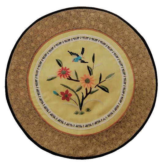 4695 - Vintage Silk 11" Round Embroidery Doily Featuring Beautiful Blue Bird and Flowers |17-30|