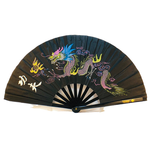 4799 - Black Dragon Fan with Colorful Design - W-14 : SF CHESSMAN