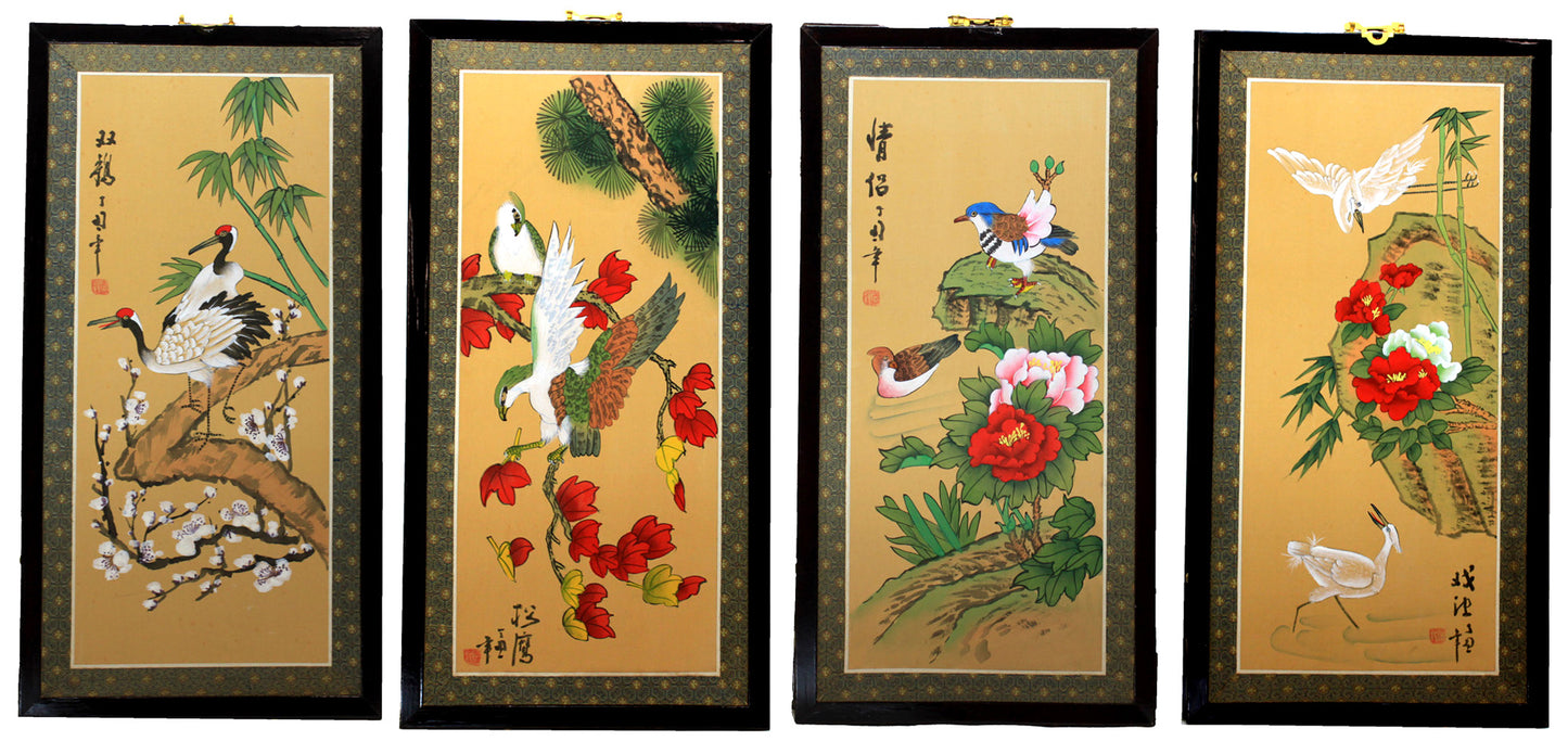 4816 - 4 pc Silk Picture Set Cranes 13" x 25" - |M-3 Top|