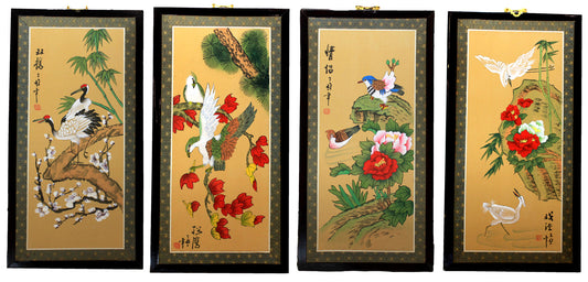 4816 - 4 pc Silk Picture Set Cranes 13" x 25" - |M-3 Top|