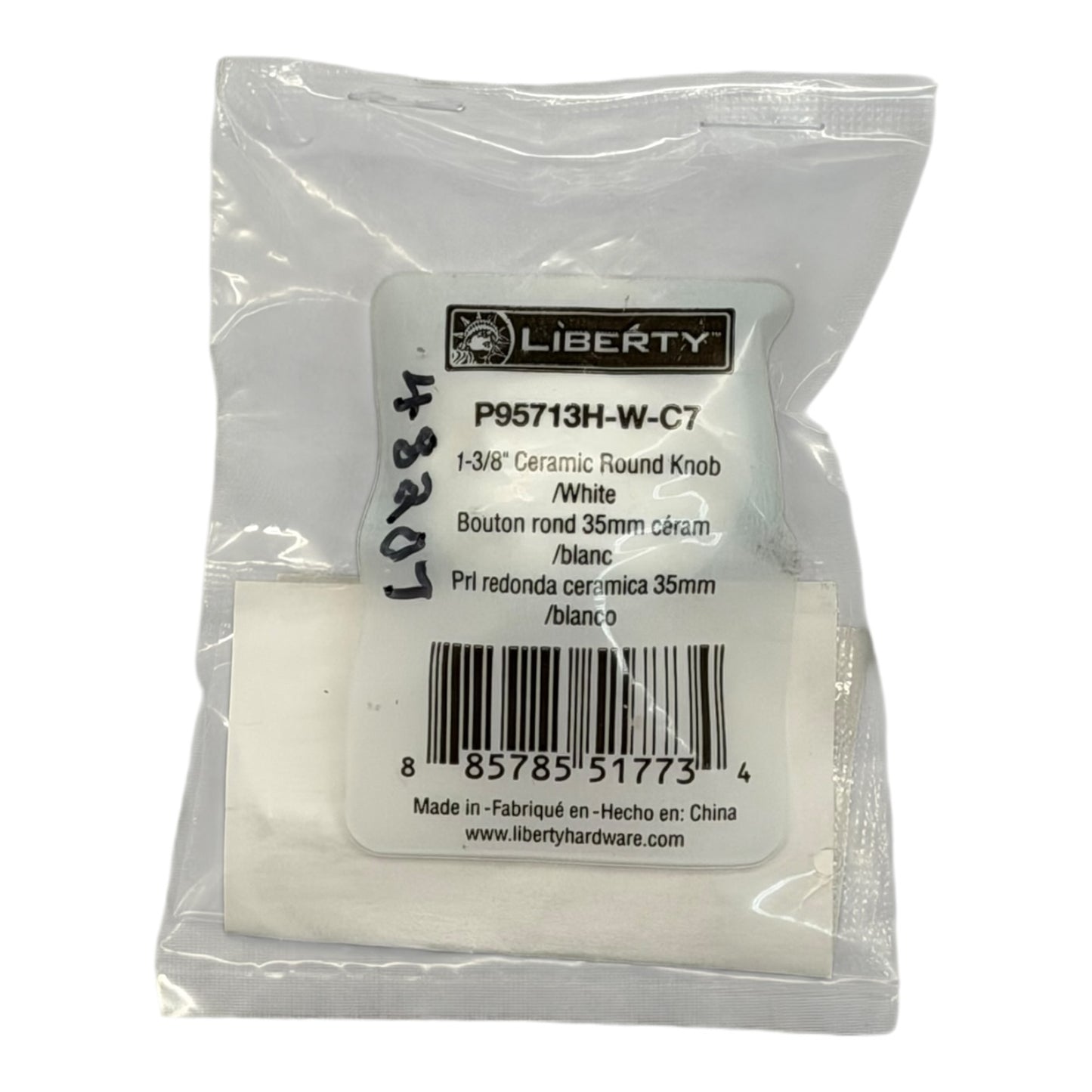 48207 - 1 3/8" Ceramic Round Knob White P95713H-W-C7 |5-10|
