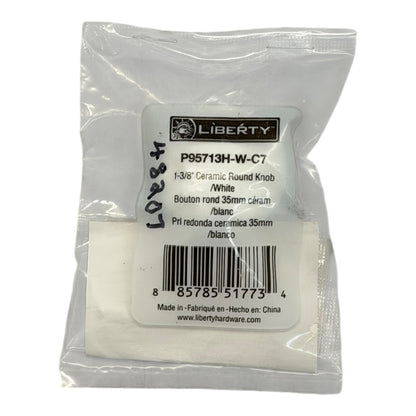 48207 - 1 3/8" Ceramic Round Knob White P95713H-W-C7 |5-10|
