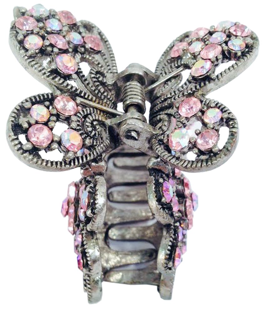 4866 - Pink Crystal Butterfly Clip - [Clear-130]
