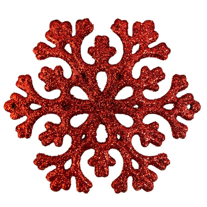4956 - 18ct 3.35" Red Glitter Snowflakes - |Pod 2-73|