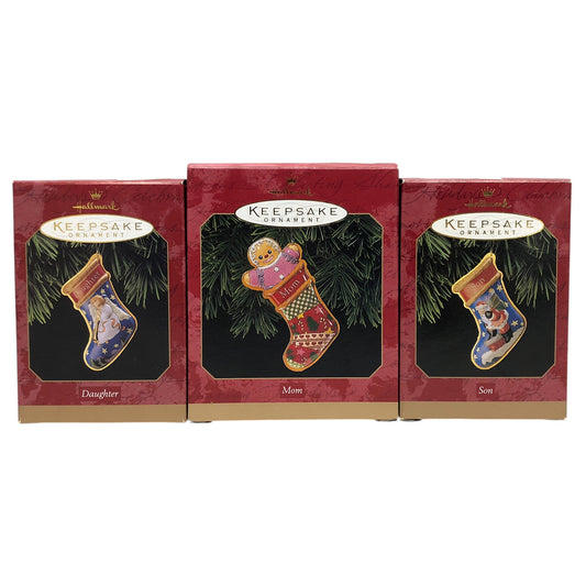 5063 - Set of 3 Hallmark Keepsake Mom, Son and Daughter Stocking Ornaments for Christmas Holiday Tree Decoration | POD 1-66 |