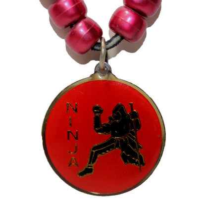5078 - Red Ninja Beaded Leather Necklace - |Clear-207|