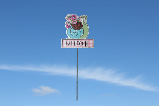 511 - 16" Welcome Snail Metal Plant Stake Whimsical Outdoor Garden Decor |TBD|