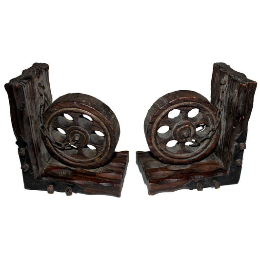 517 - 6" Rustic Set of Wheels Bookends |F-26|