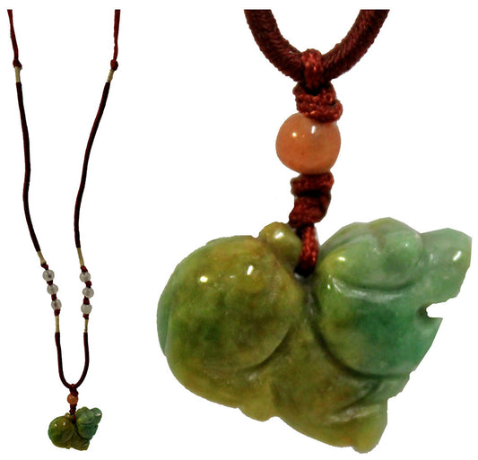 5192 - Green Brown Jade Fu Dog Necklace - |Clear-20|