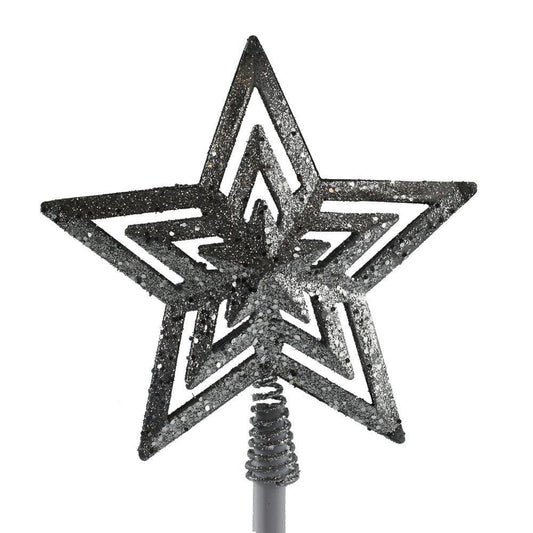 520 - Elegant Silver 8-Inch Glittering Star Christmas Tree Topper for Holiday Decor |Pod 2-47|