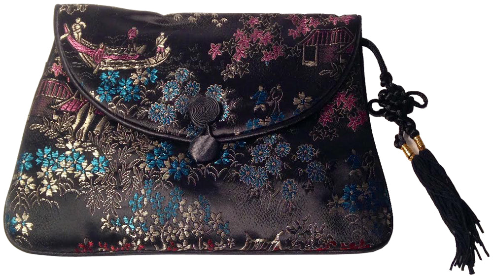 5220 - Black 7x6 Satin Tassel Purse  |16-22|