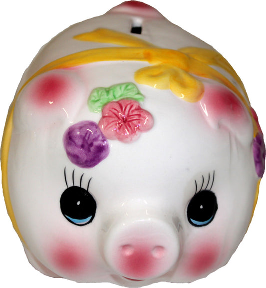 5238 - 7" Piggy Bank Yellow Bow |13-26|