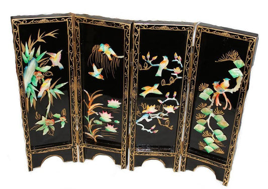 527 - 14" Folding Screen with Bird and Flower - [13-18]