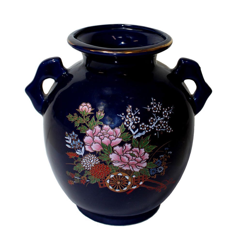 536 - 7" Dark Blue Vase with A Flower Cart - |3-7|
