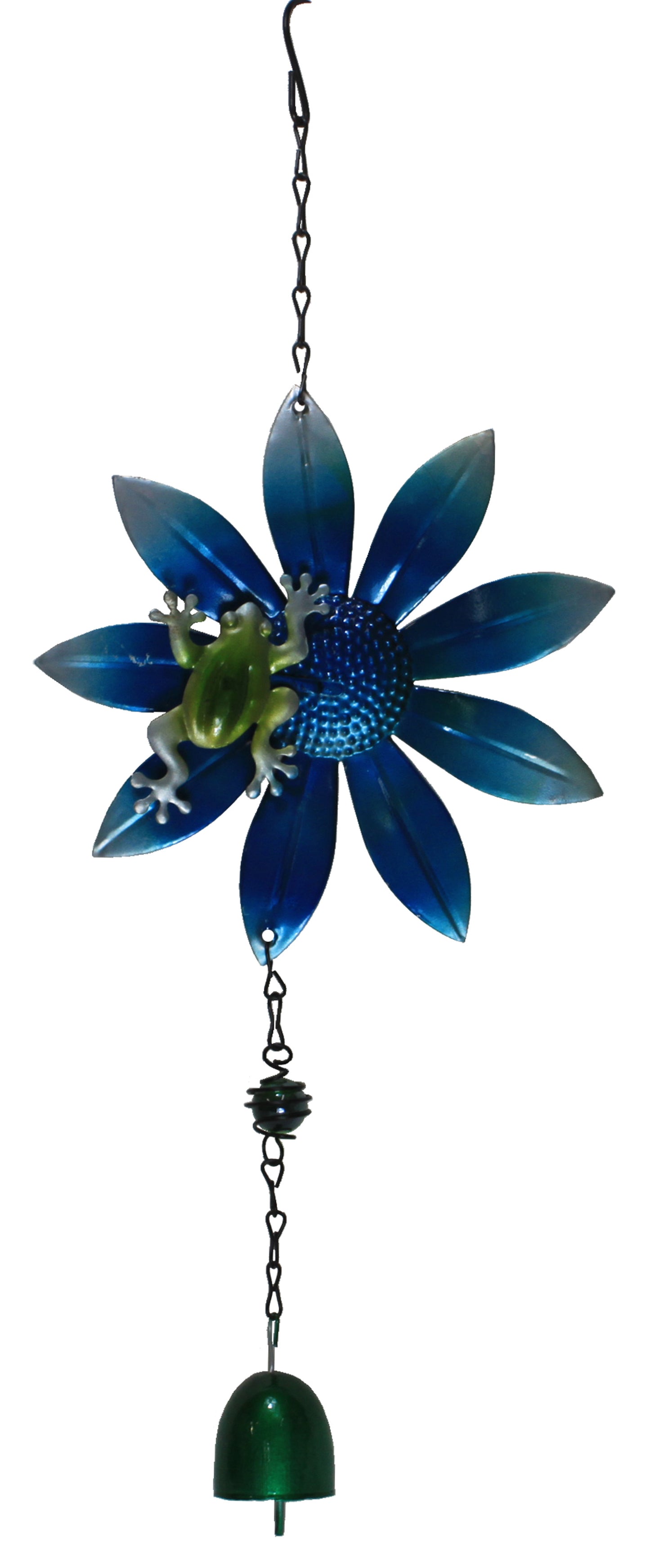 5438 - Blue Daisy Windchime w Green Frog - |Above Garden Shelf 7|
