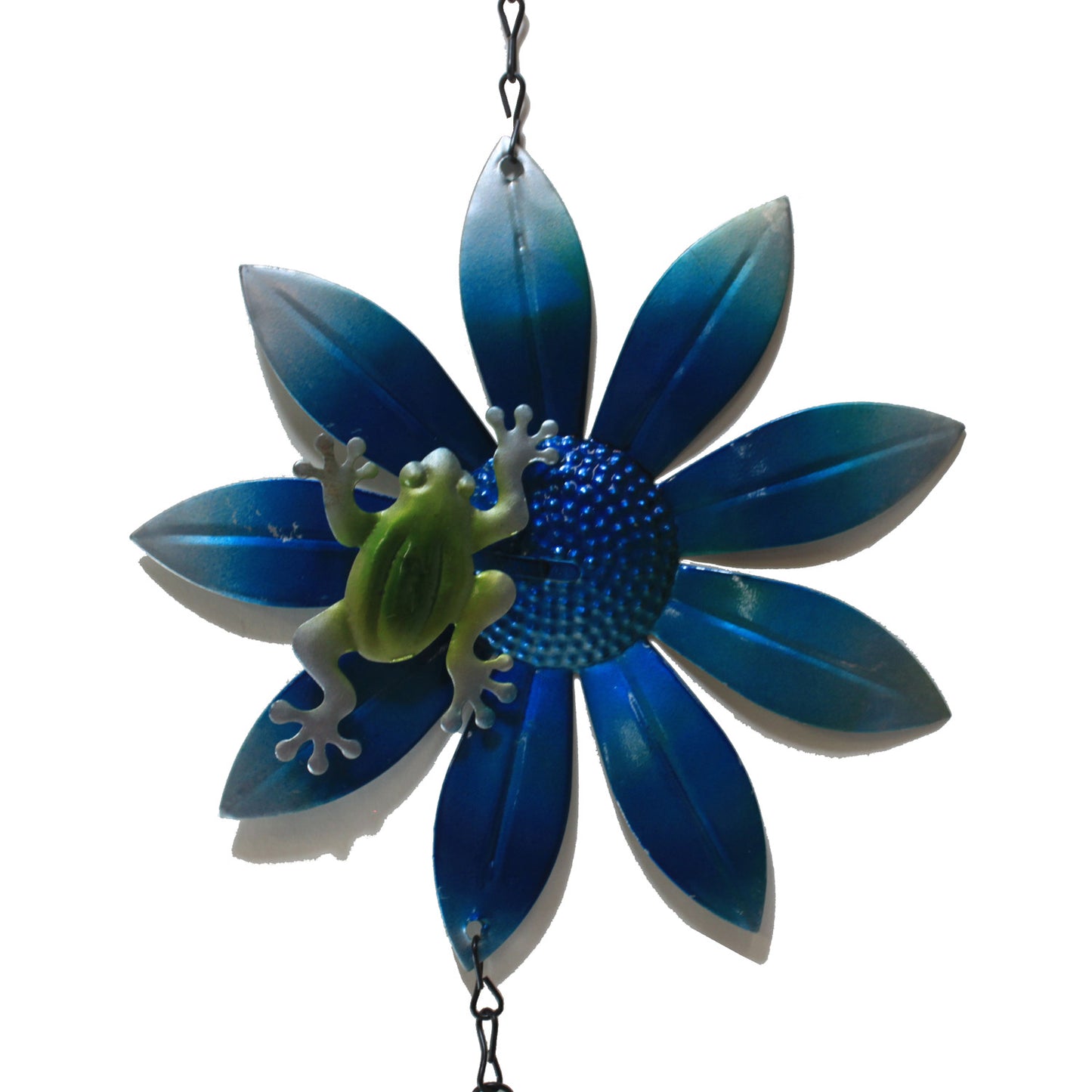 5438 - Blue Daisy Windchime w Green Frog - |Above Garden Shelf 7|