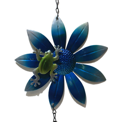 5438 - Blue Daisy Windchime w Green Frog - |Above Garden Shelf 7|